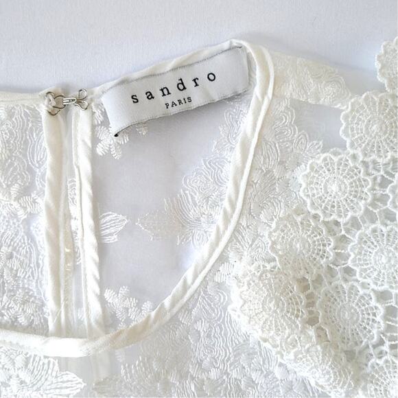 Sandro Paris Womens Dress Large Isabelle Floral Lace Mini Blue White Stripe EUC - Picture 8 of 15